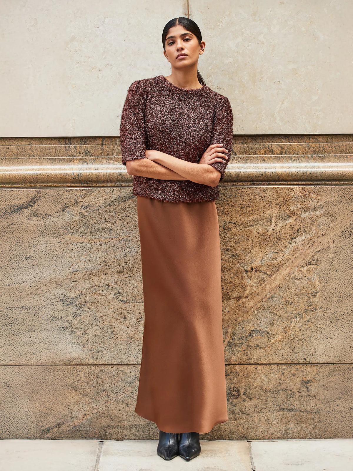 Petite Copper Satin Skirt