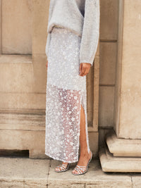 Silver Crystal Sequin Beaded Skirt