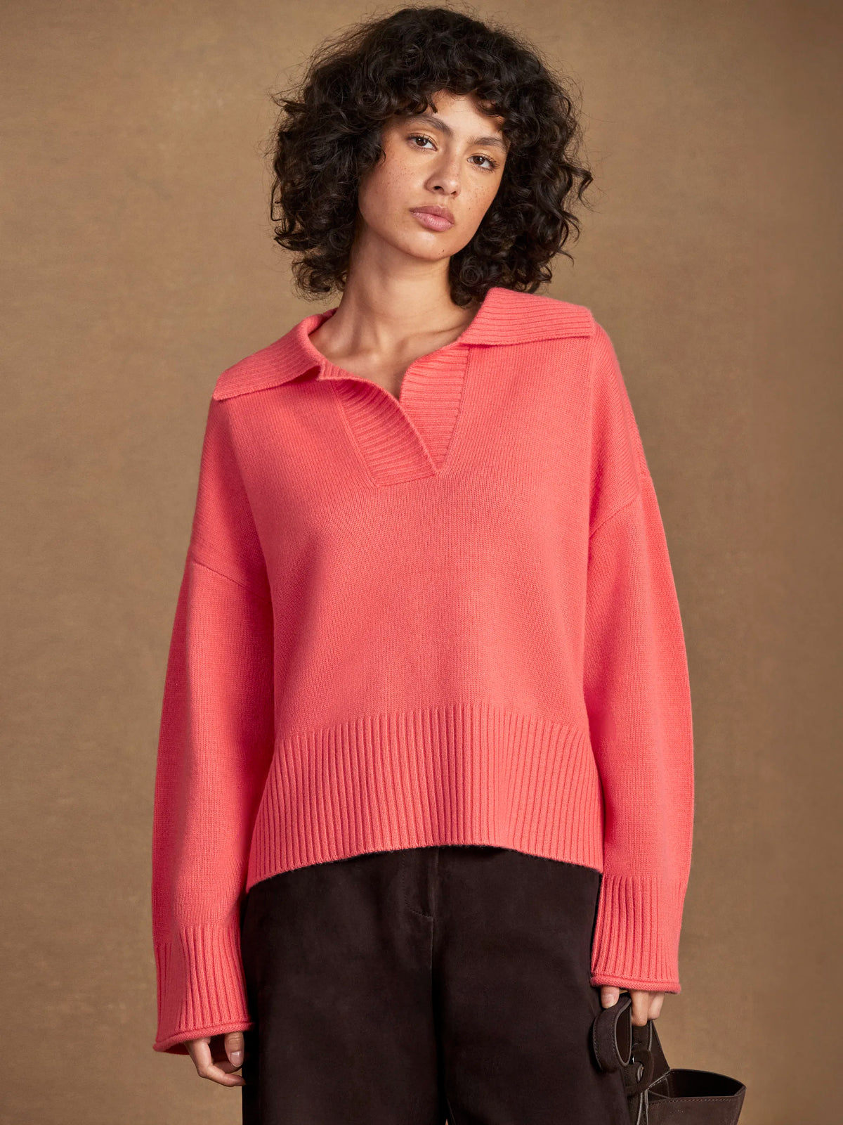 Coral Collar Jumper With Cashmere