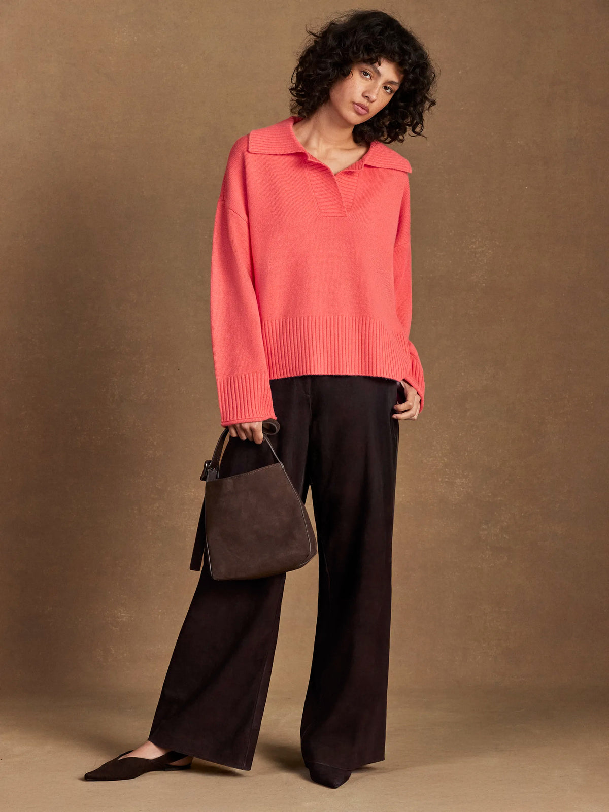 Coral Collar Jumper With Cashmere