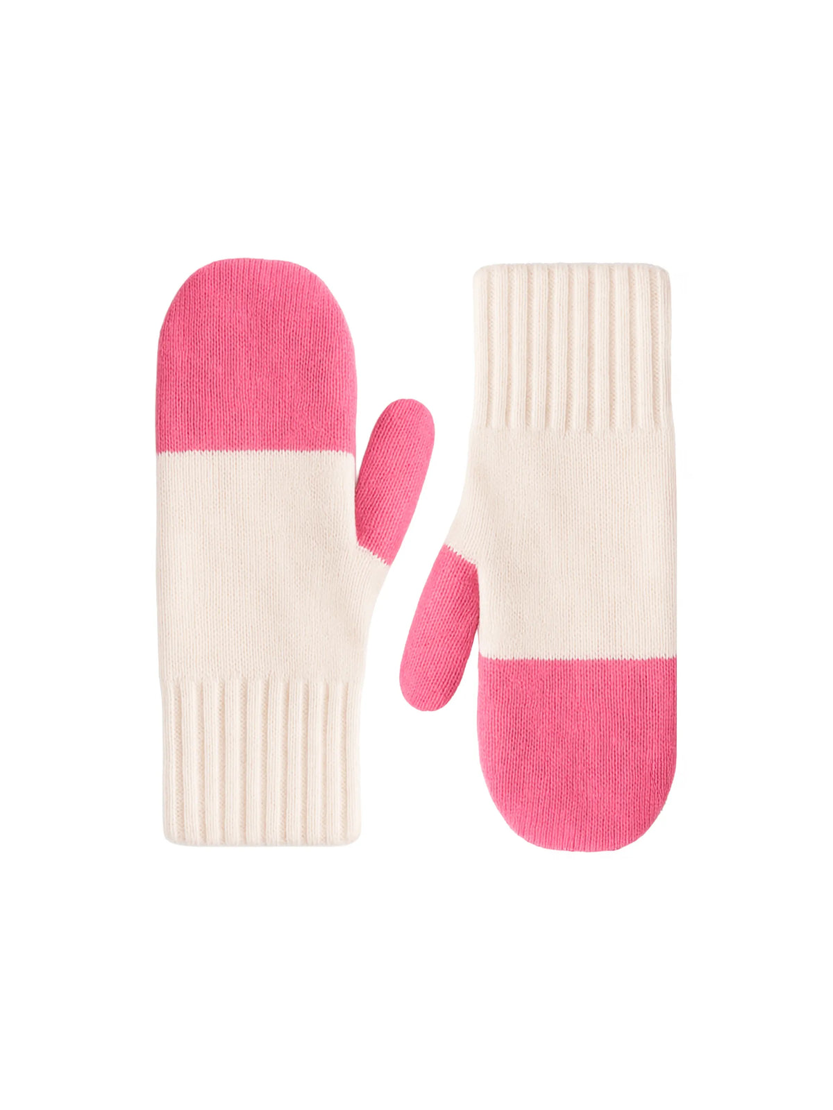 Pink Colour Block Mittens With Cashmere
