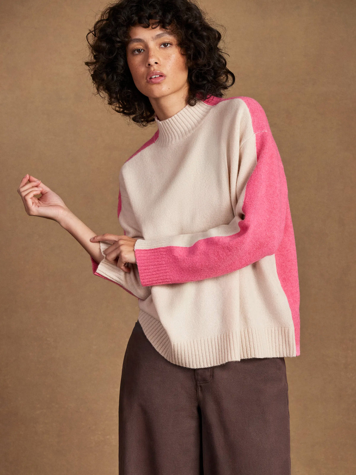 Pink Colour Block Wool Jumper