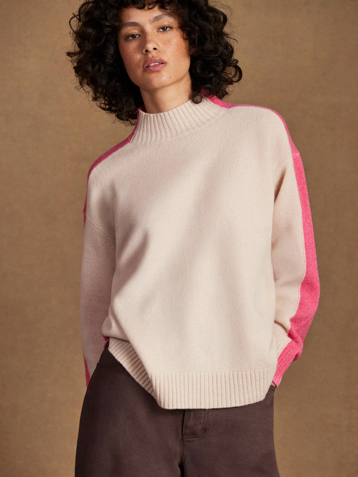 Pink Colour Block Wool Jumper