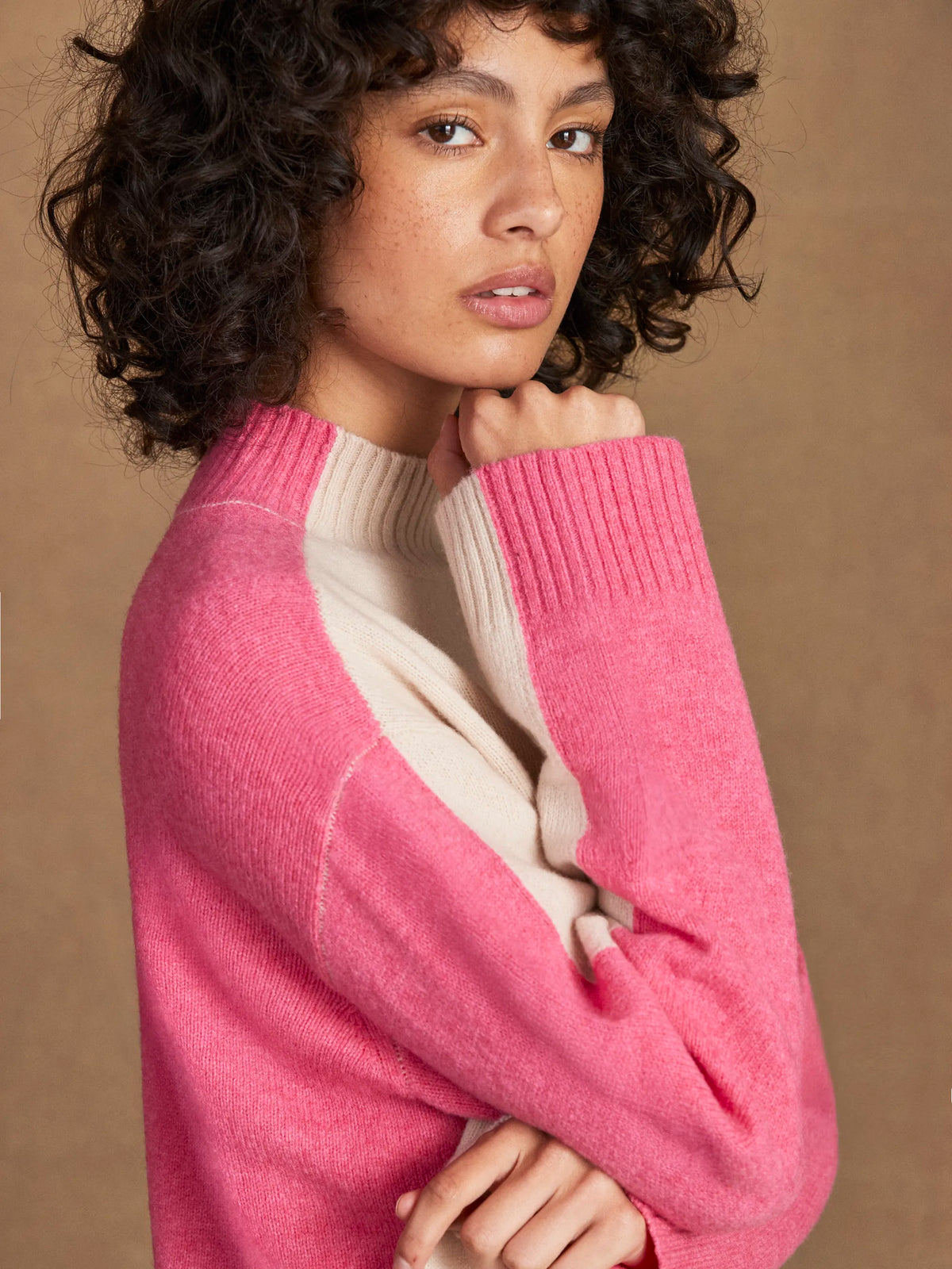 Pink Colour Block Wool Jumper