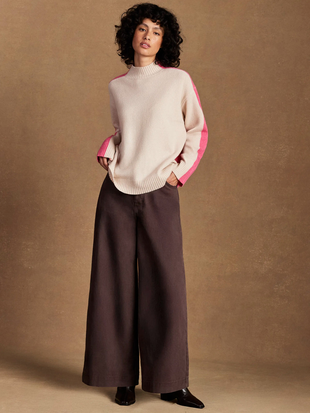 Pink Colour Block Wool Jumper