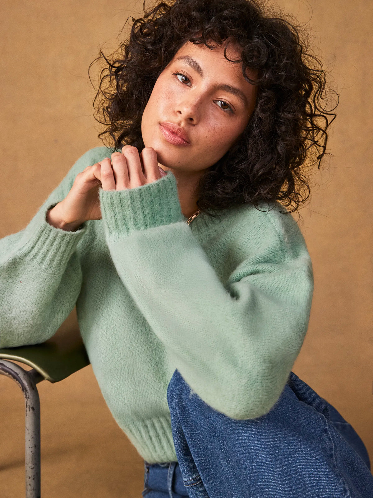 Green Brushed Cropped Jumper With Alpaca