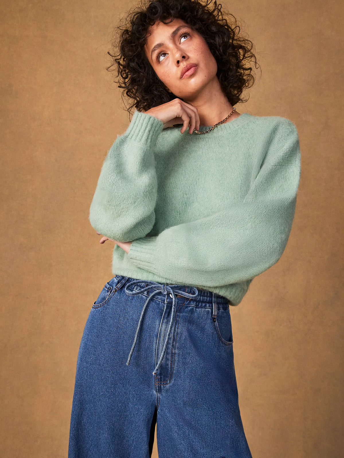 Green Brushed Cropped Jumper With Alpaca
