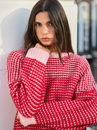 Red Contrast Stitch Knit Jumper With Alpaca