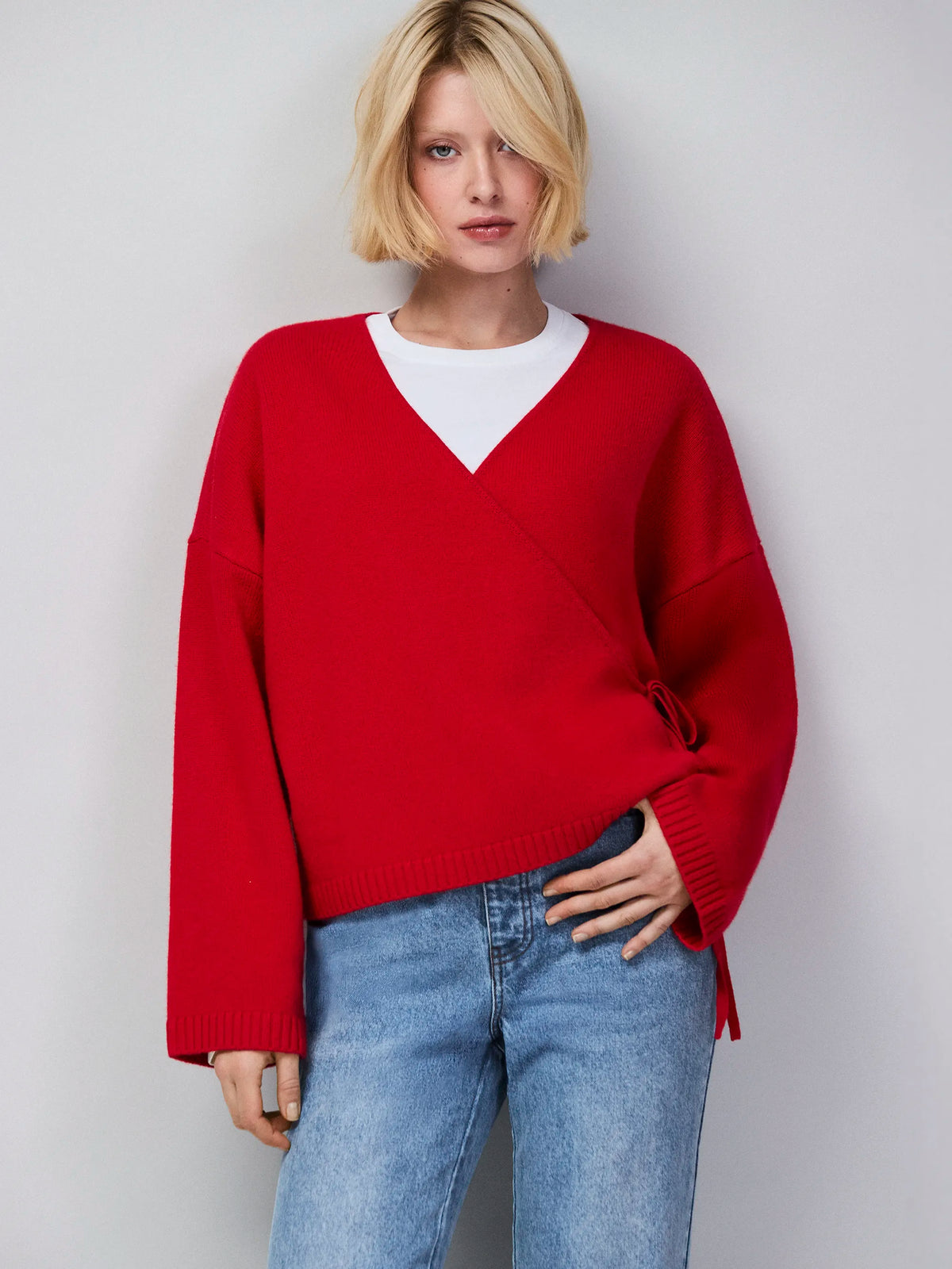Red Wrap Cardigan With Cashmere