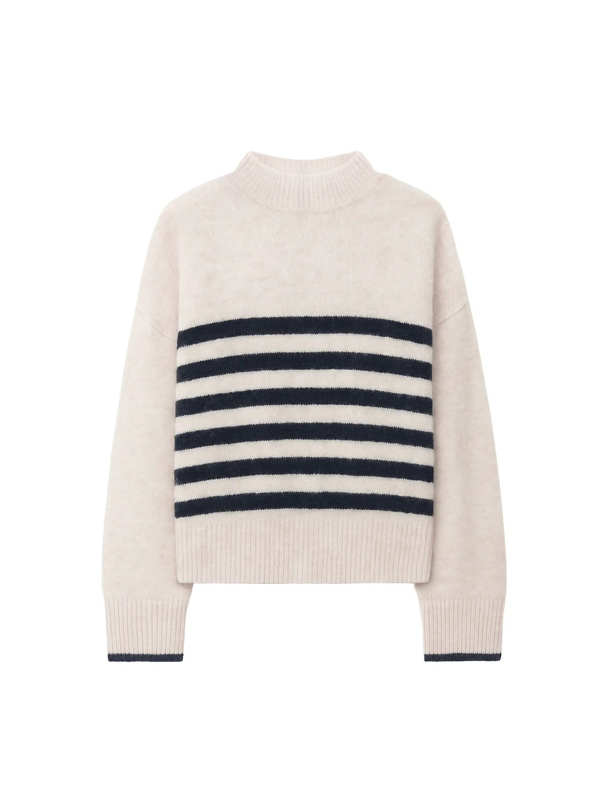Ivory And Navy Stripe Fluffy Jumper With Alpaca