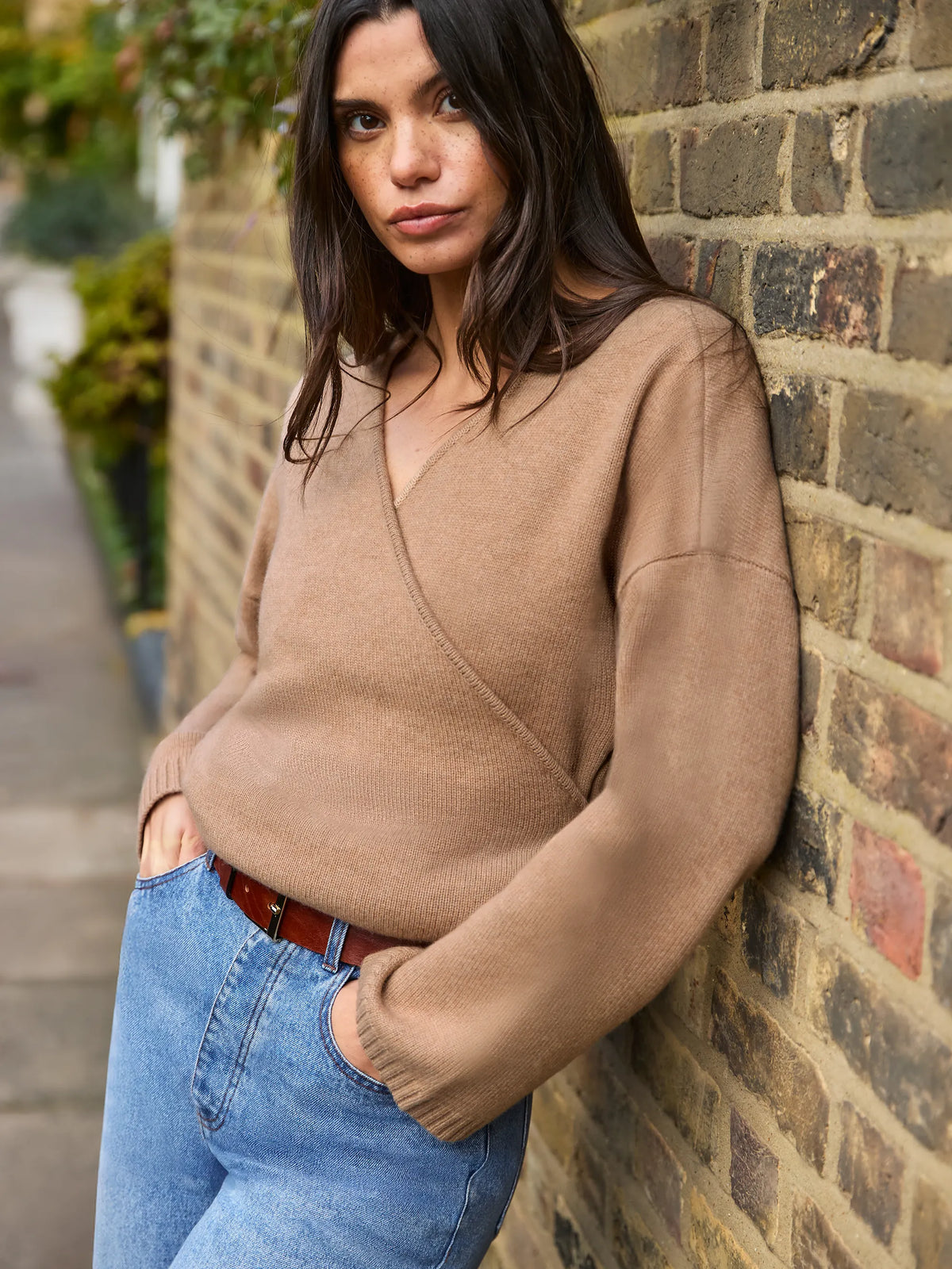 Camel Wrap Cardigan With Cashmere
