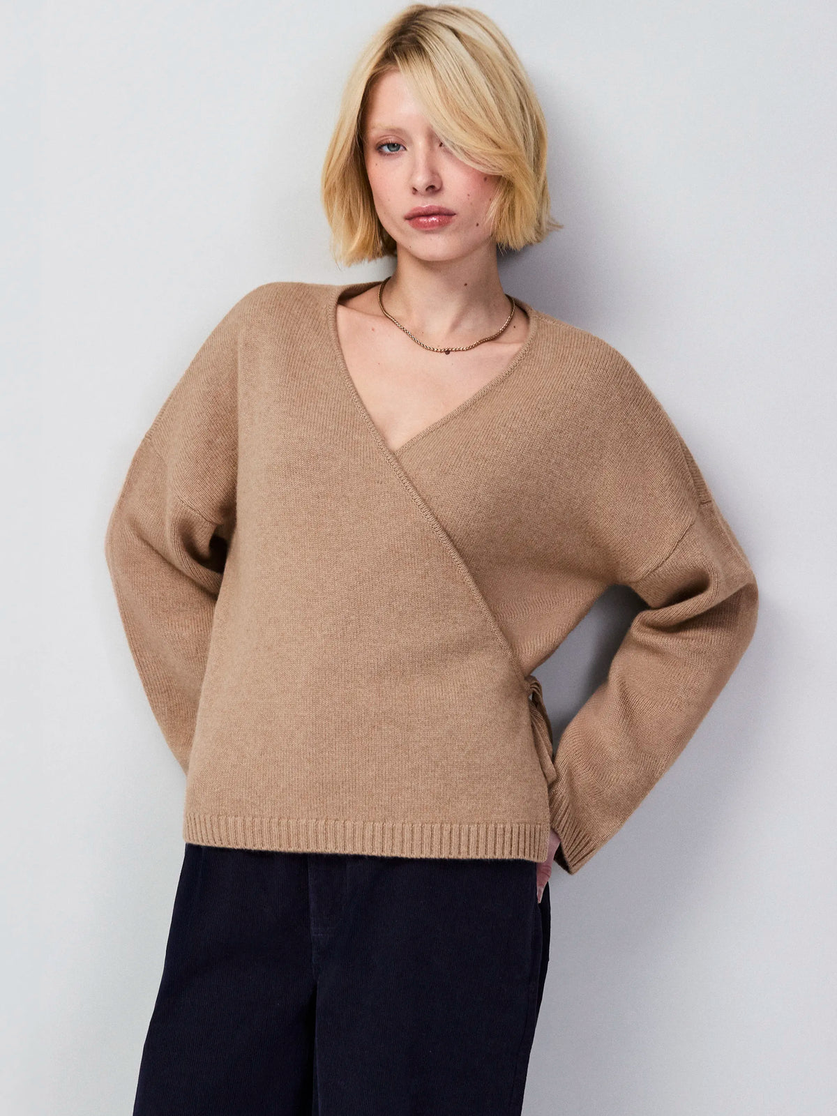 Camel Wrap Cardigan With Cashmere