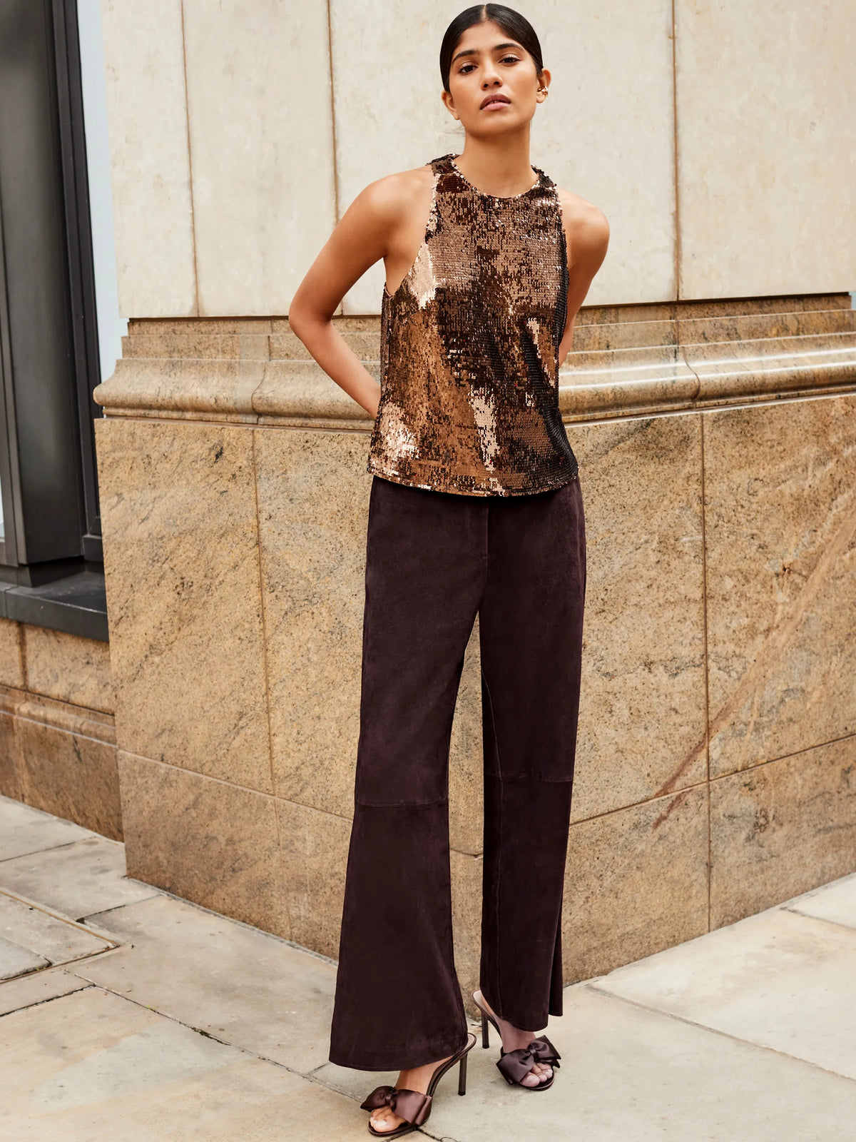 Brown Sequin Halter Neck Top