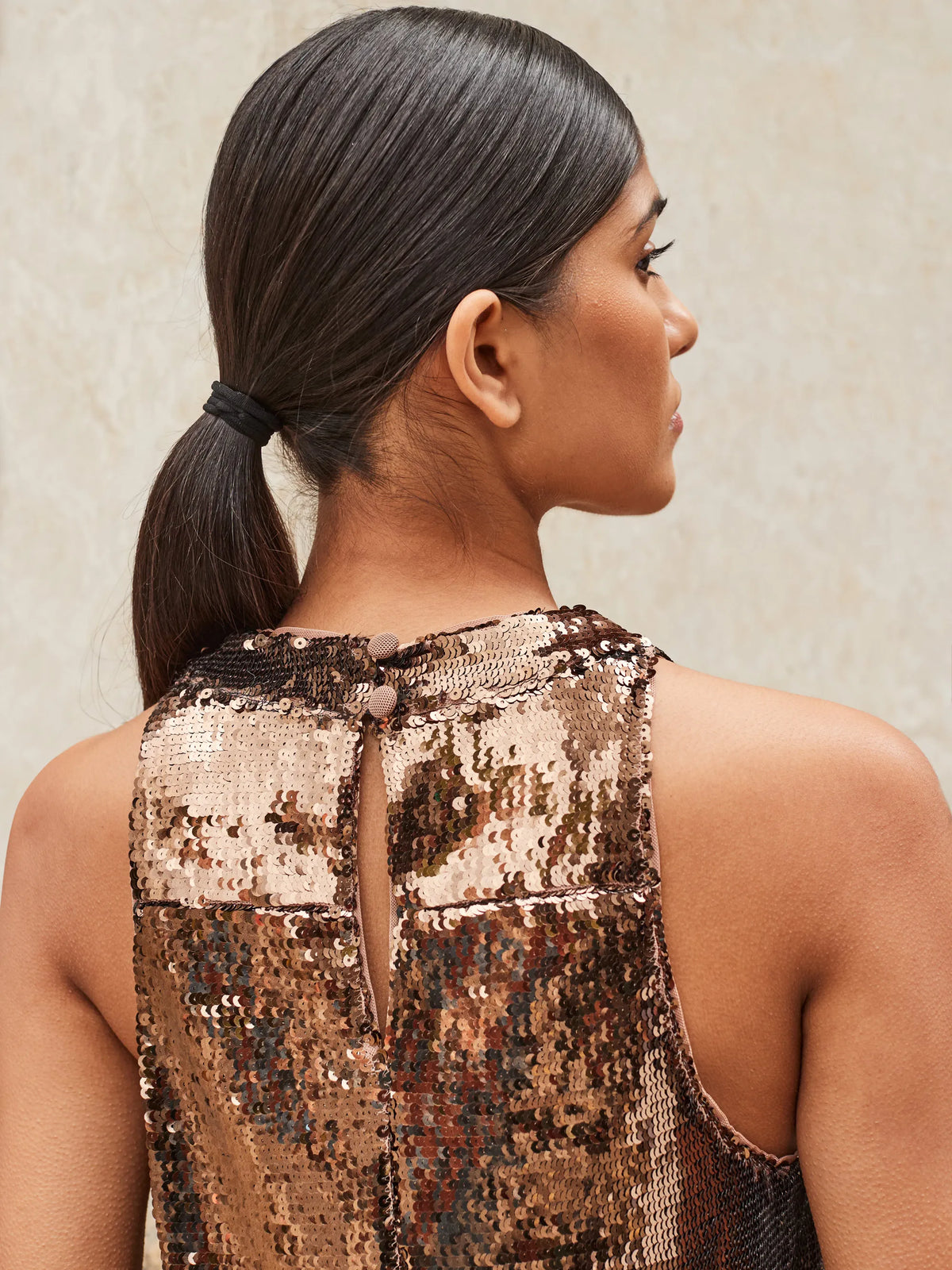 Brown Sequin Halter Neck Top