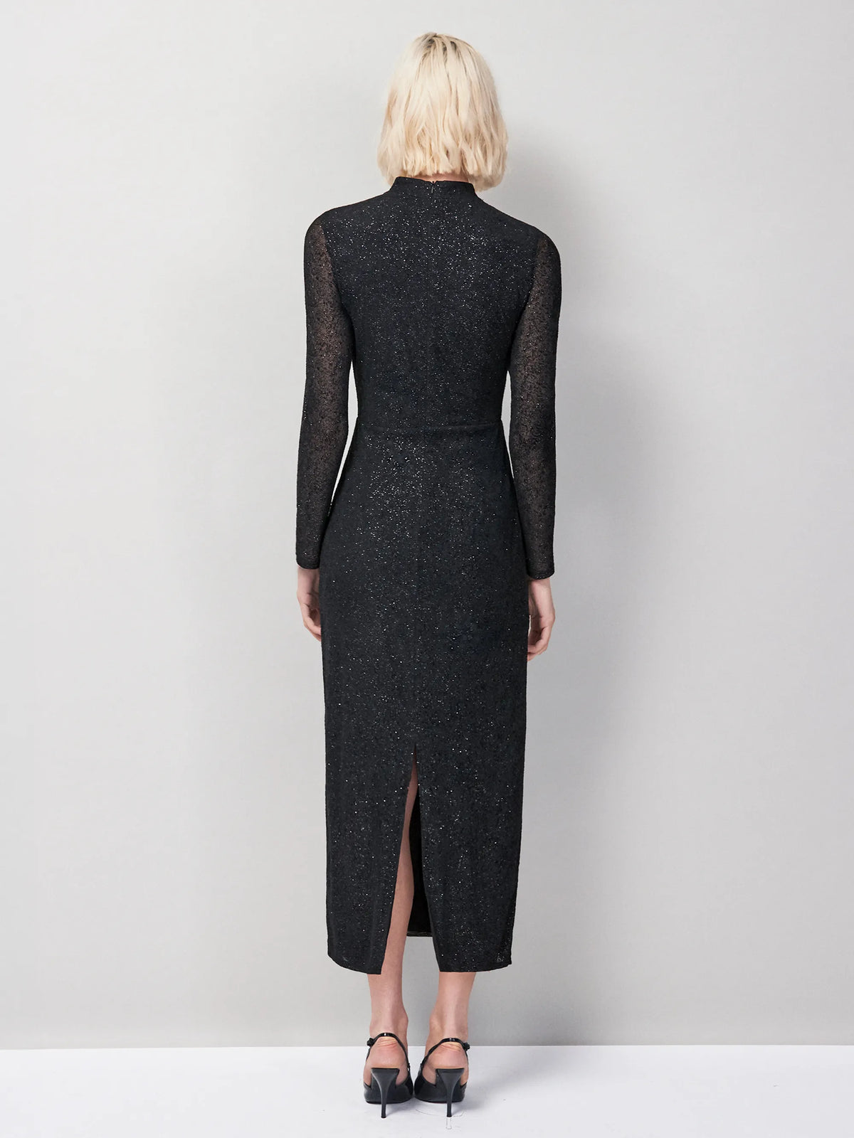 Petite Cleo Black Flocked Cut Out Detail Dress