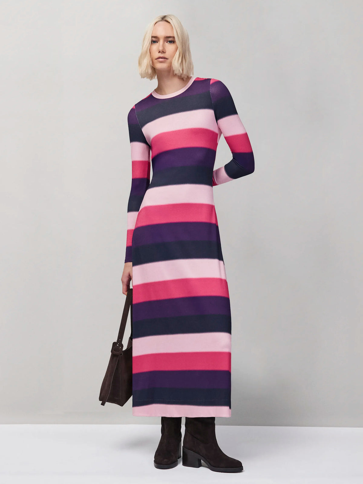 Multi Blurred Stripe Jersey Dress