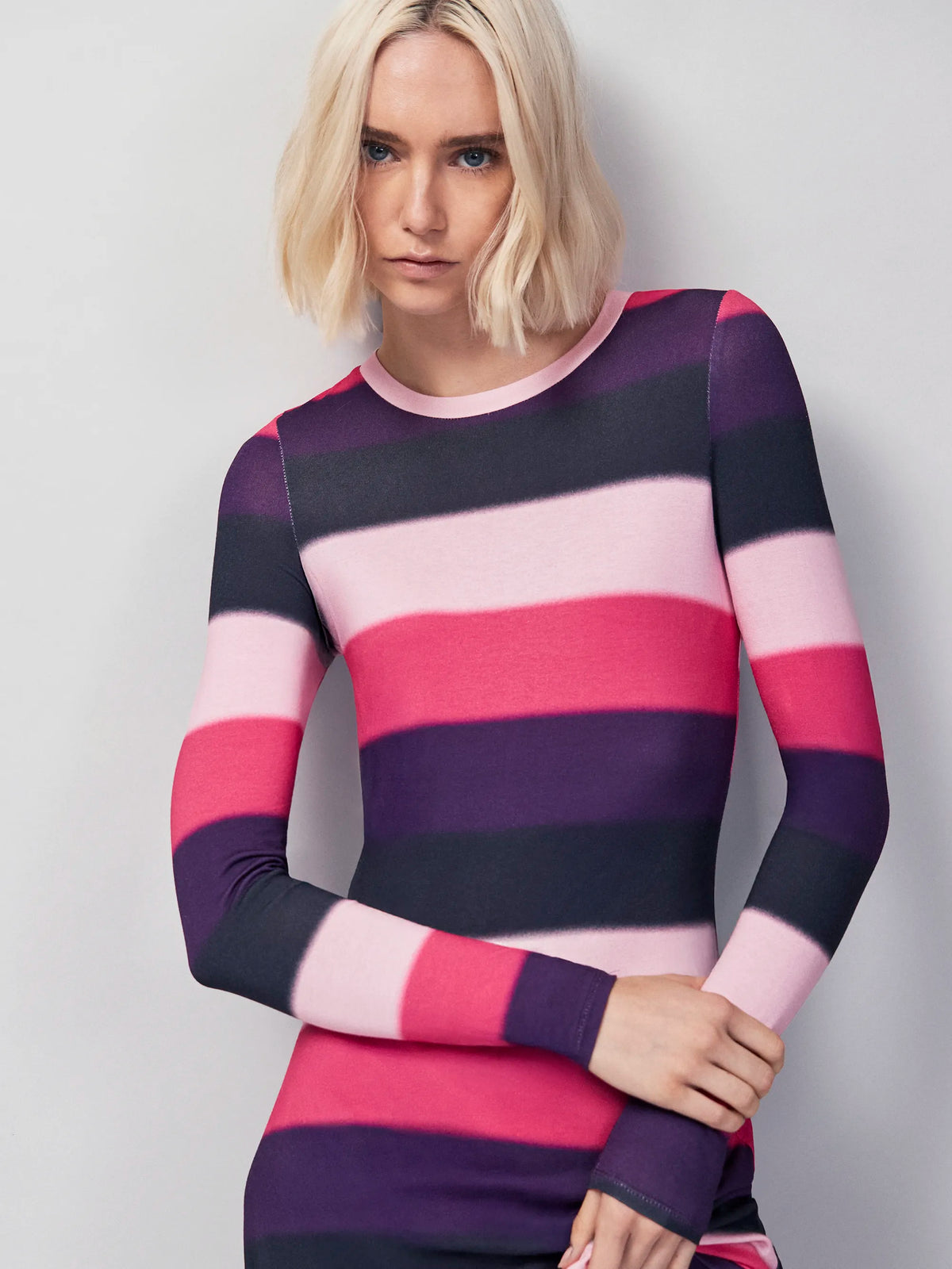 Multi Blurred Stripe Jersey Dress