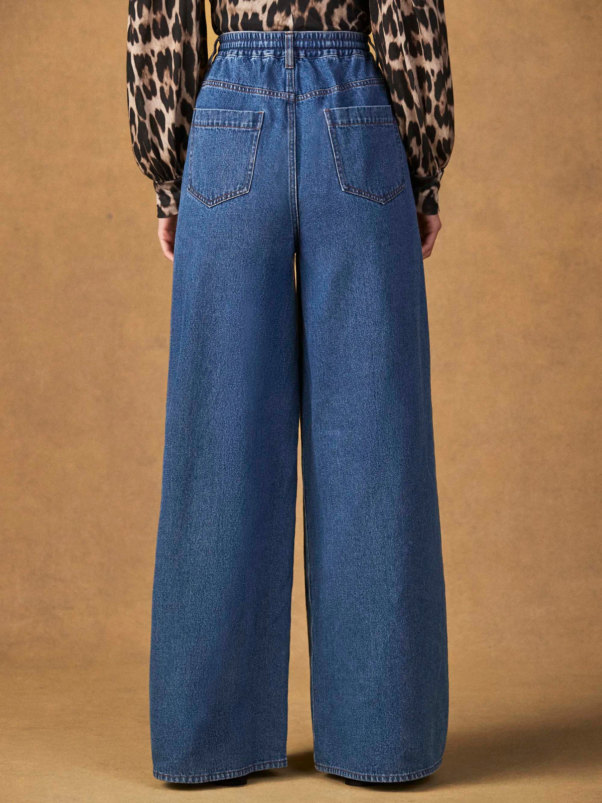 Blue Denim Drawstring Wide Leg Jeans