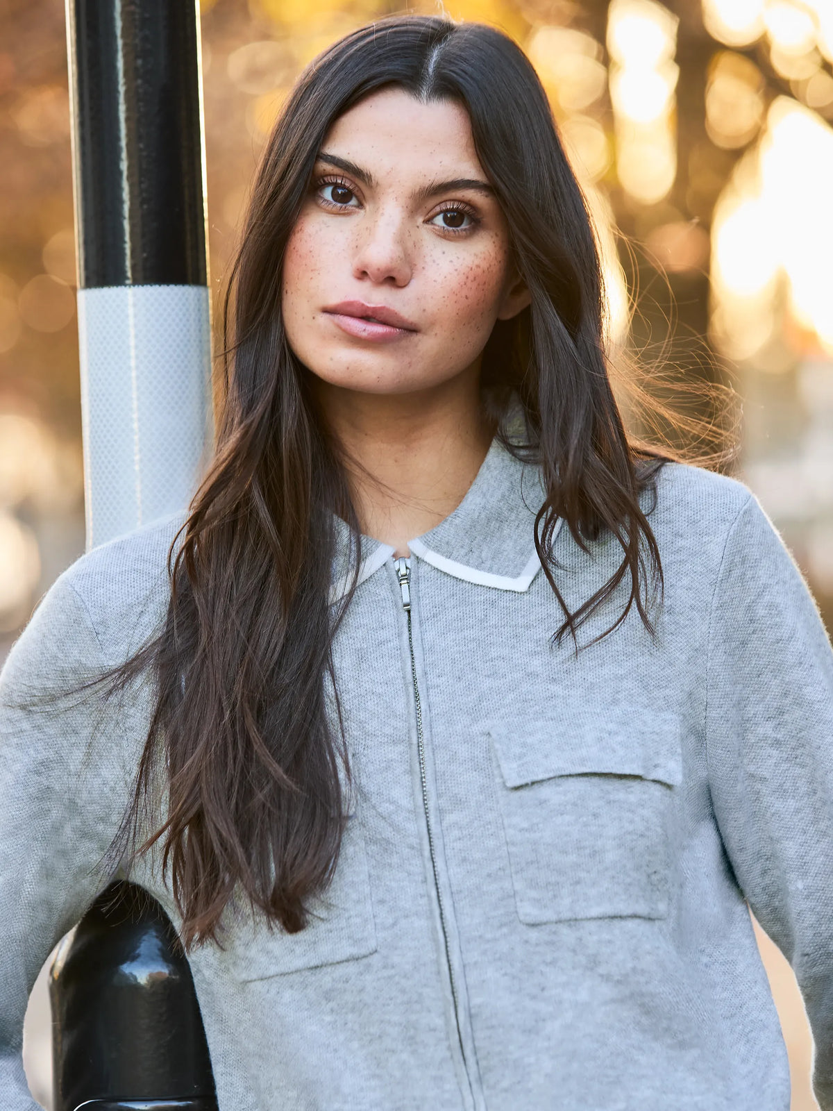 Grey Knit Zip Front Jacket