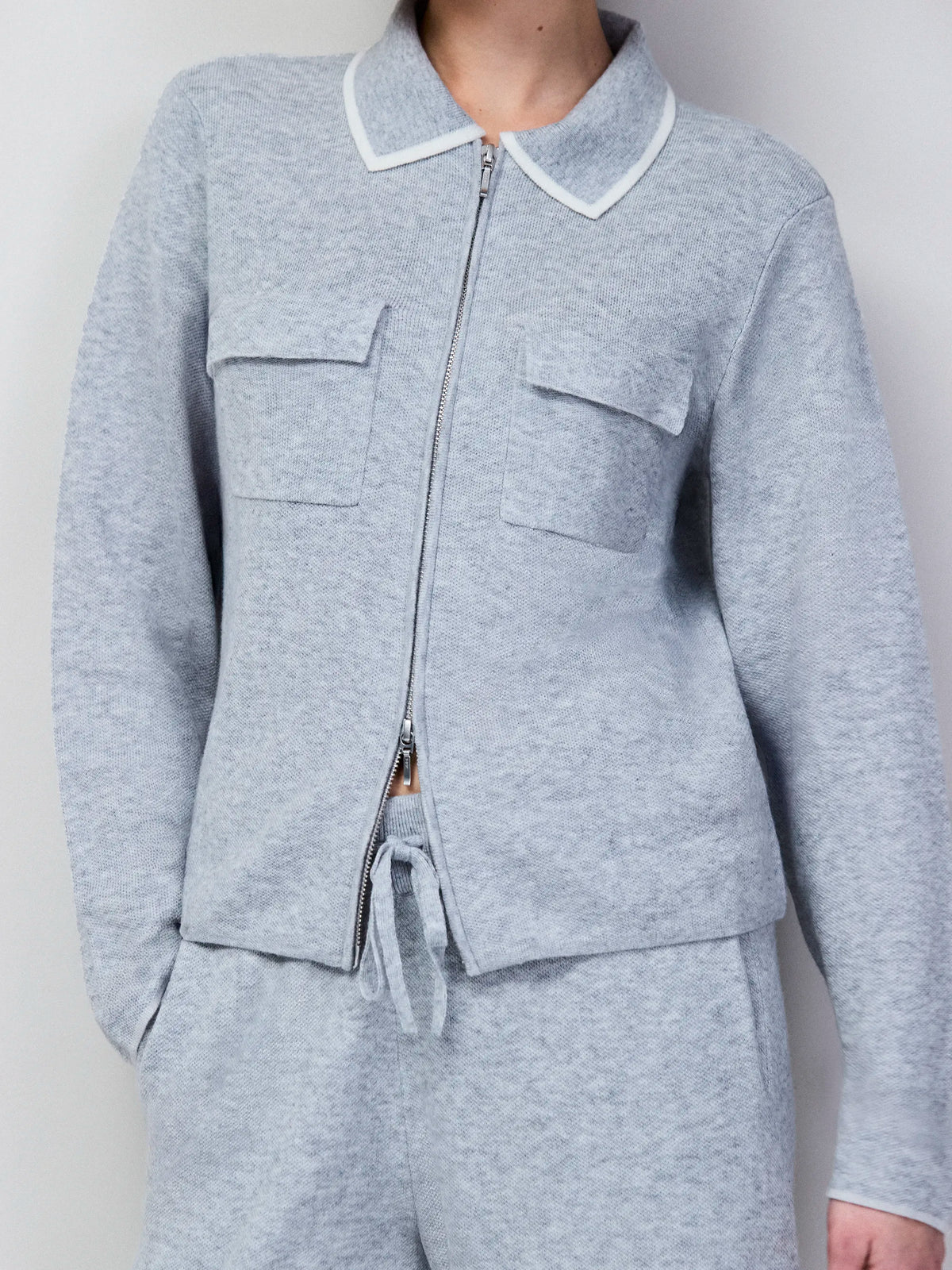 Grey Knit Zip Front Jacket
