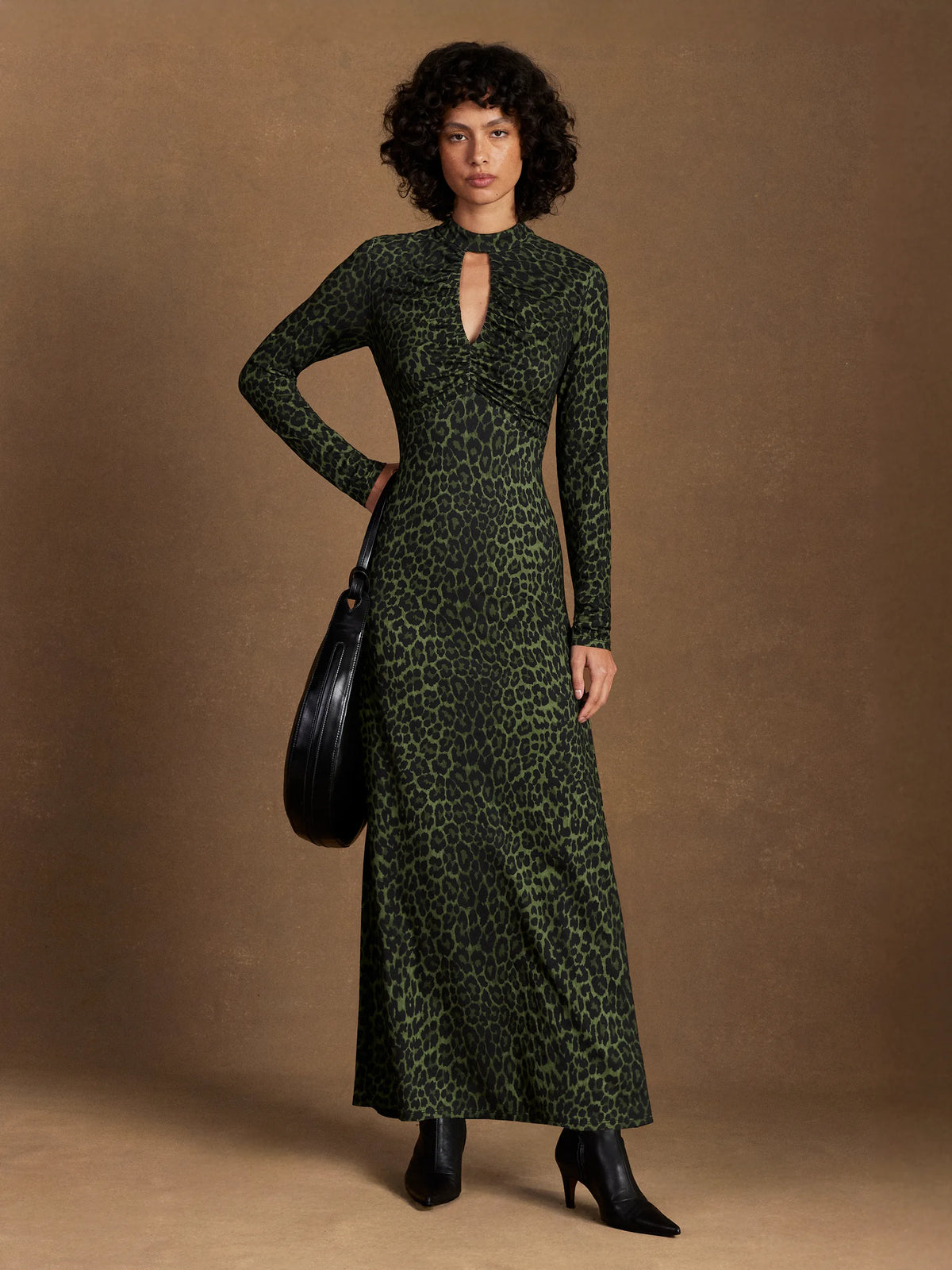Green Animal Print Keyhole Dress