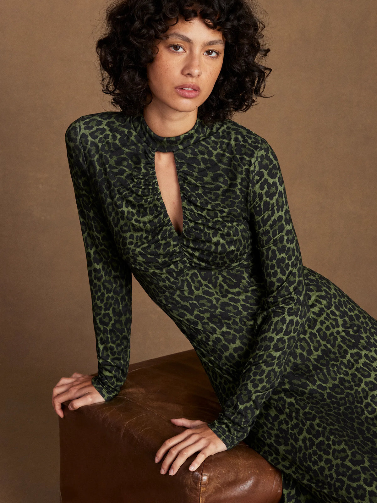 Green Animal Print Keyhole Dress