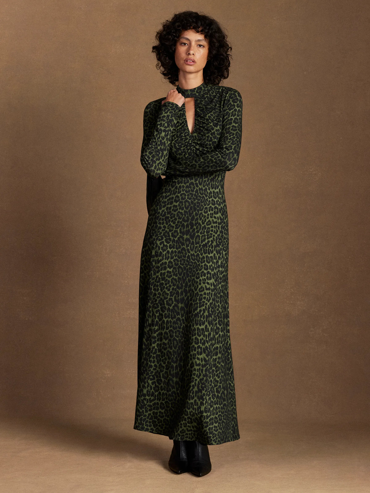 Green Animal Print Keyhole Dress