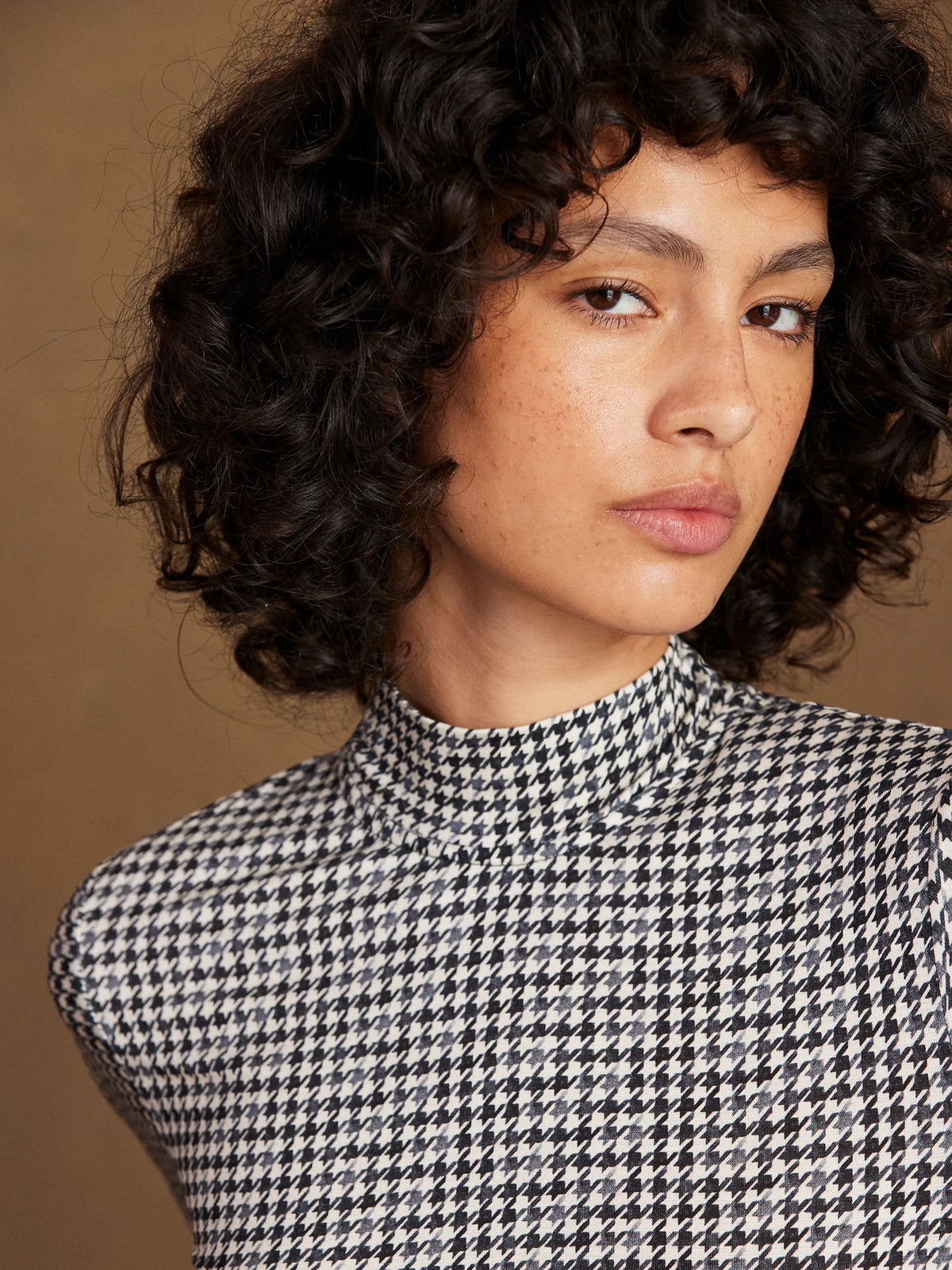 Petite Houndstooth Dropped Waist Jersey Dress