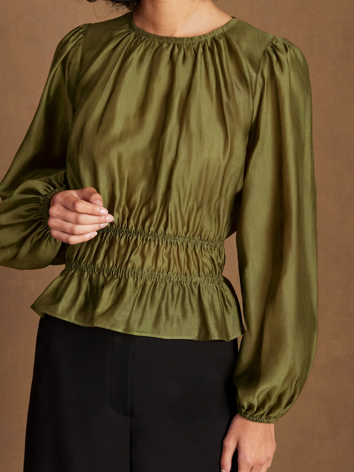 Khaki Peplum Blouse