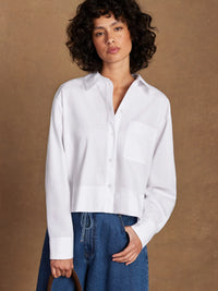 White Cotton Poplin Cropped Shirt