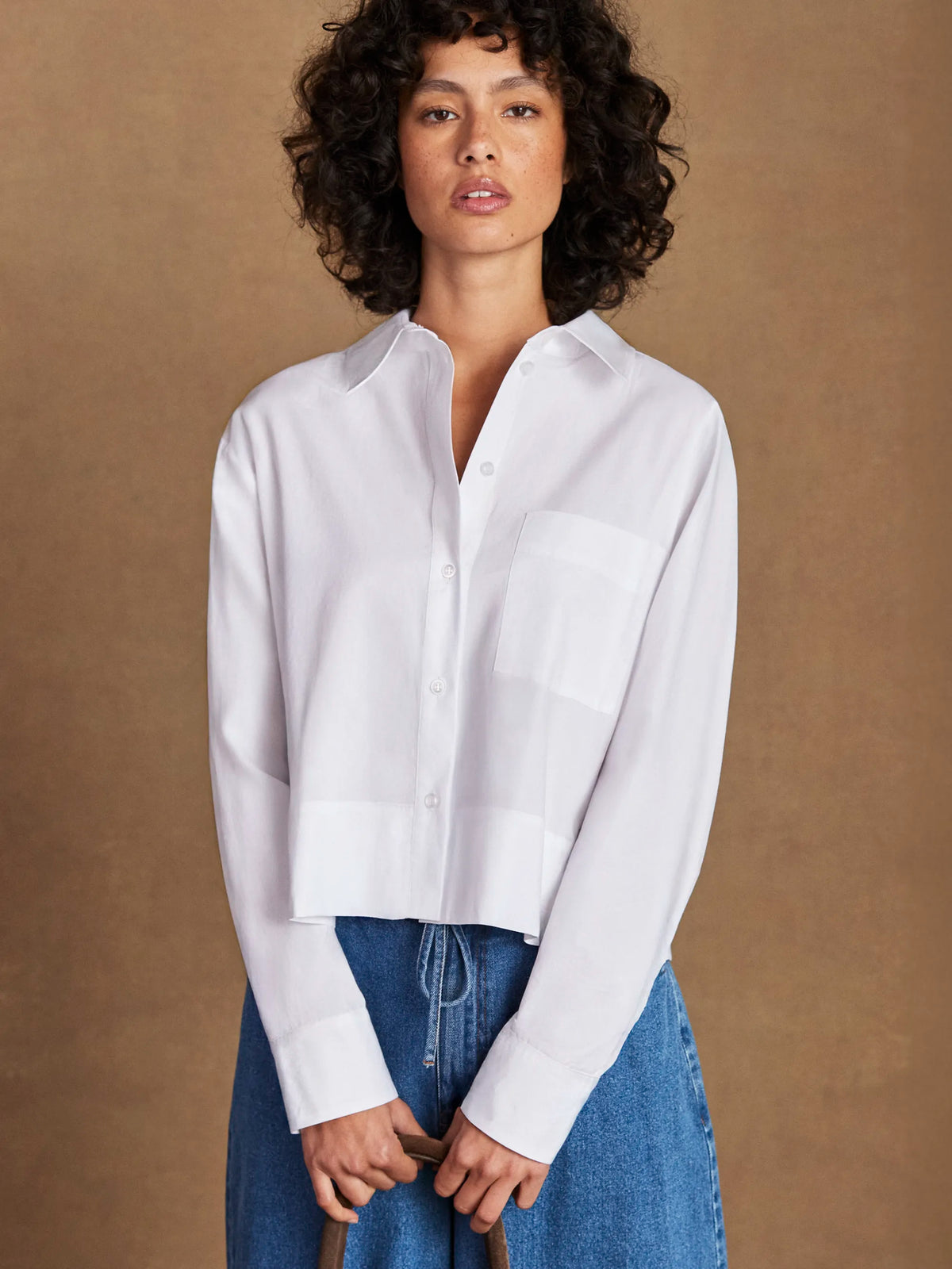 White Cotton Poplin Cropped Shirt