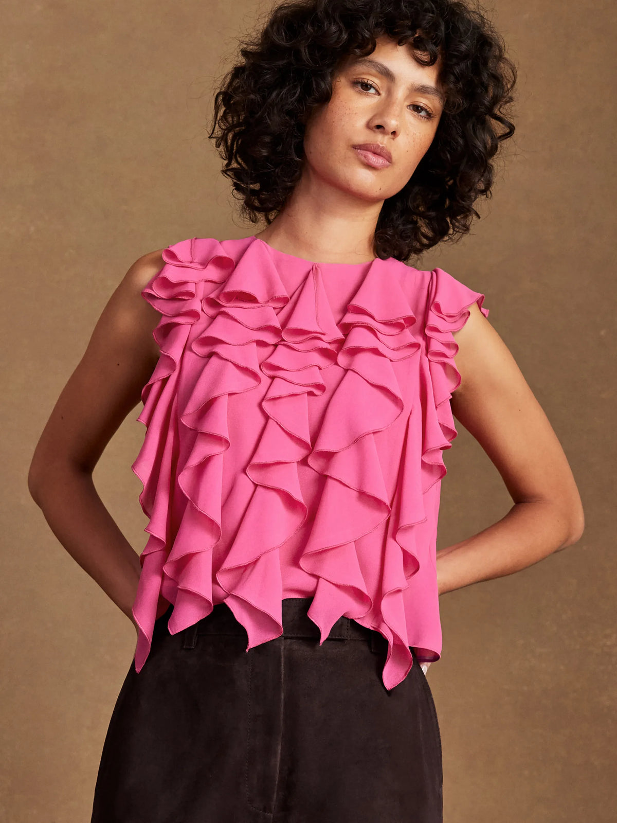 Pink Frill Front Top