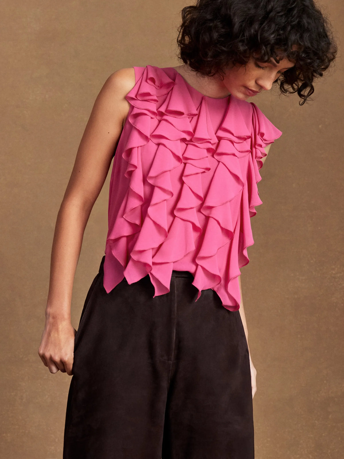 Pink Frill Front Top