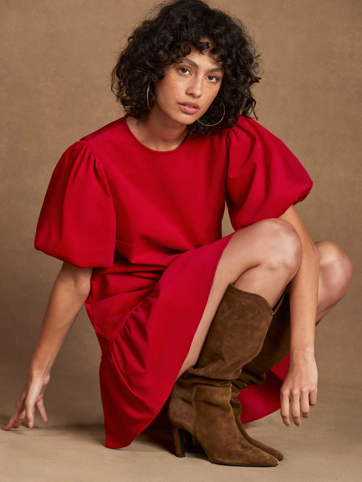 Red Baby Cord Mini Dress