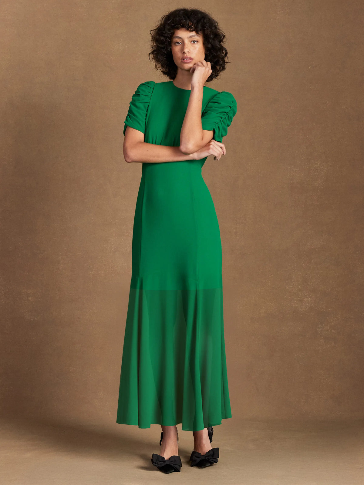Belle Green Puff-Sleeve Dress