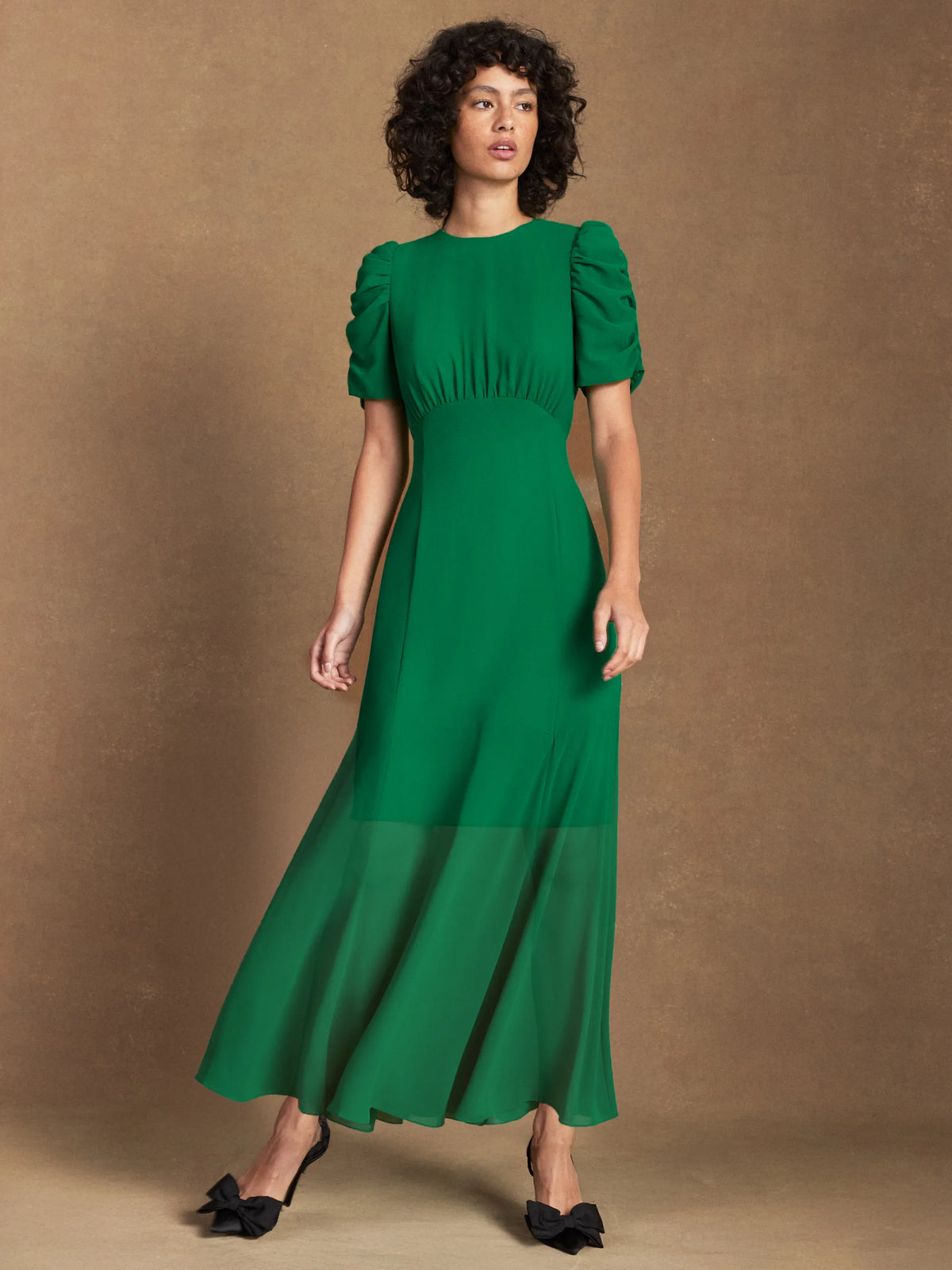 Belle Green Puff-Sleeve Dress