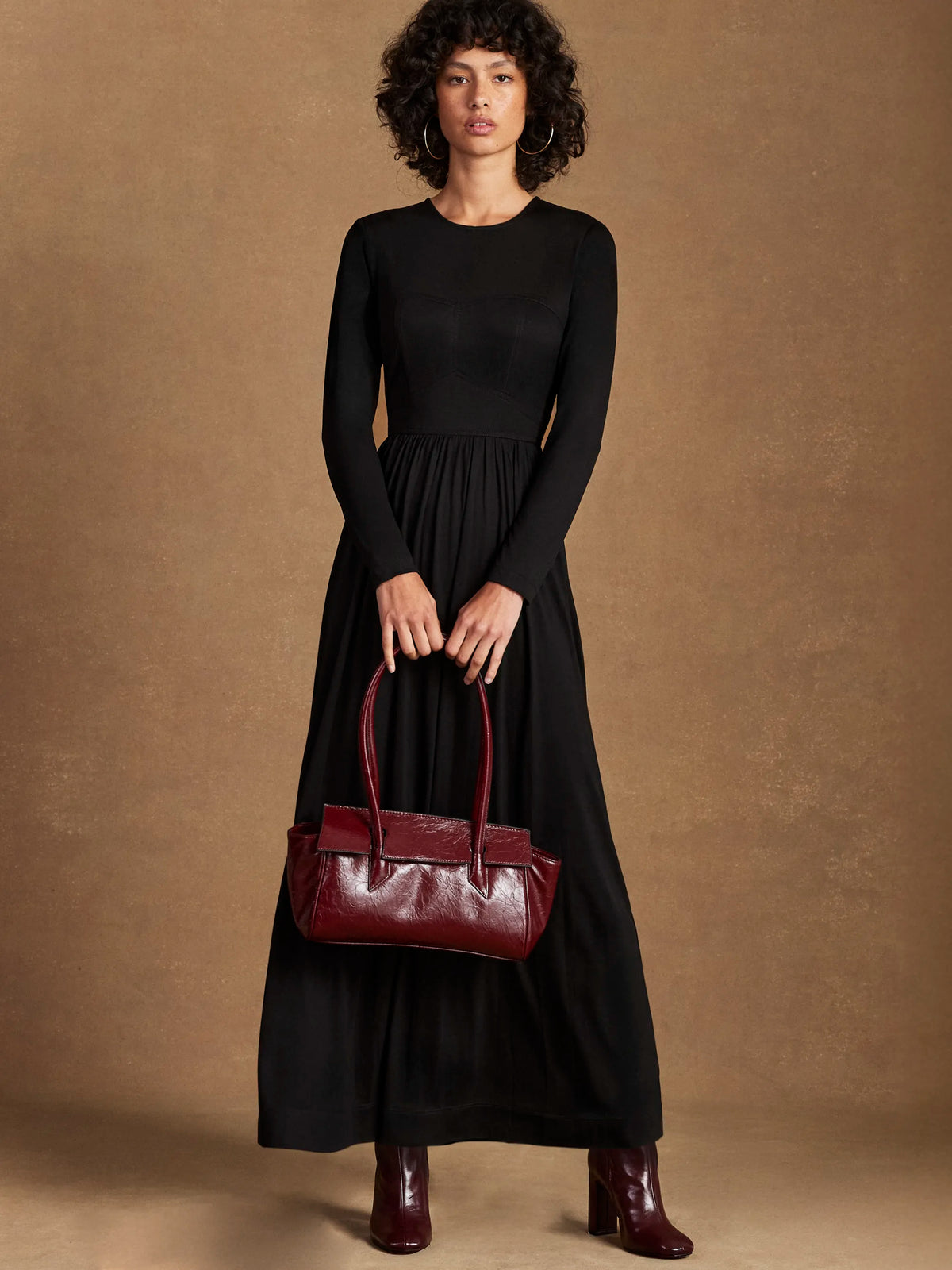 Petite Black Seamed Bodice Jersey Dress