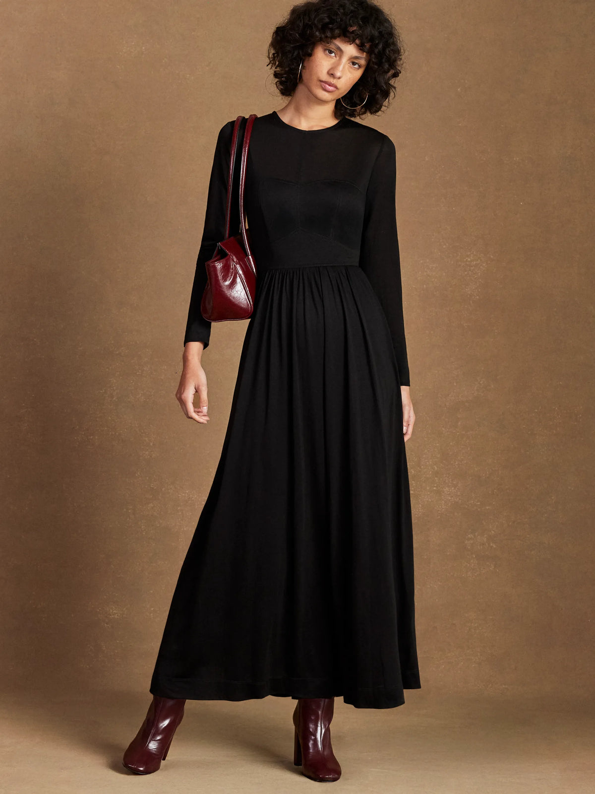 Petite Black Seamed Bodice Jersey Dress