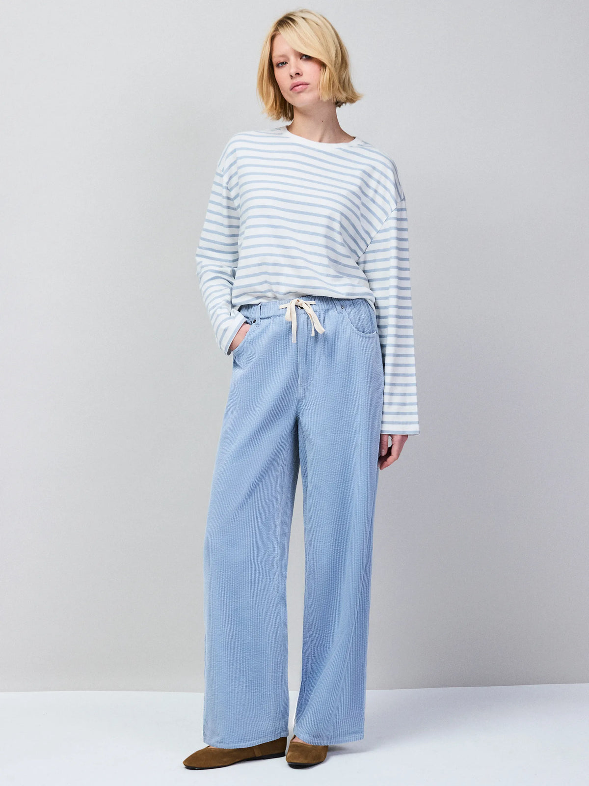 Light Blue Cord Drawstring Waist Trousers