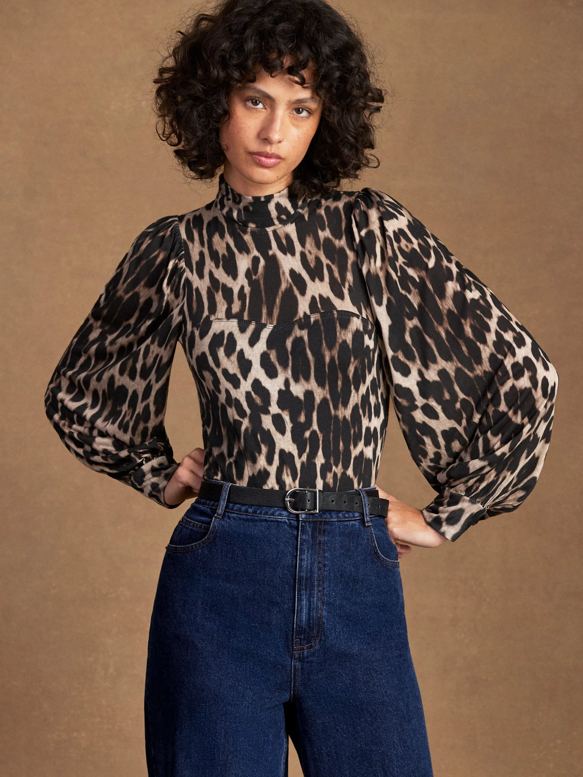 Leopard-Print Puff-Sleeve Bodysuit