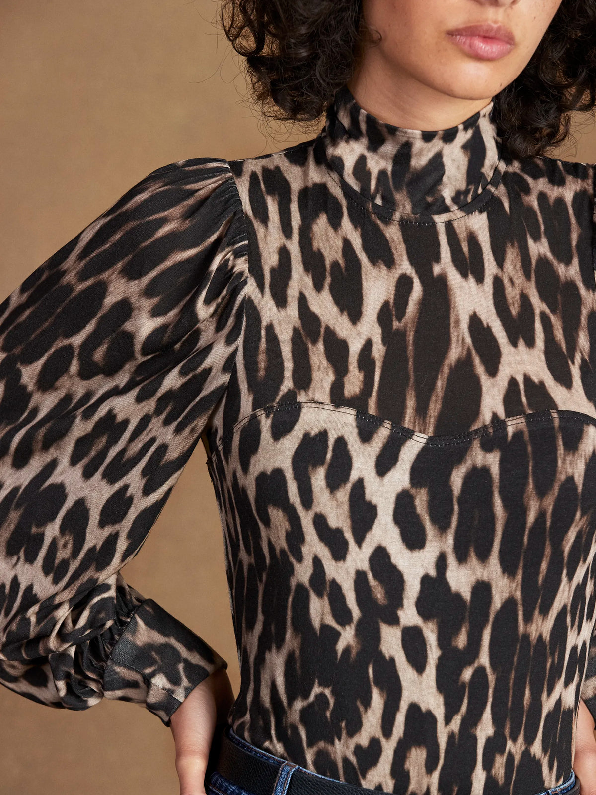 Leopard-Print Puff-Sleeve Bodysuit