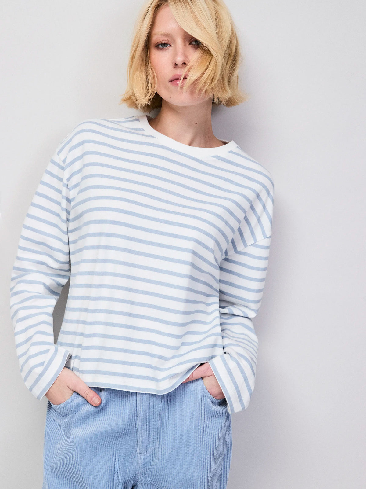Blue Stripe Long-Sleeved Organic Cotton T-Shirt