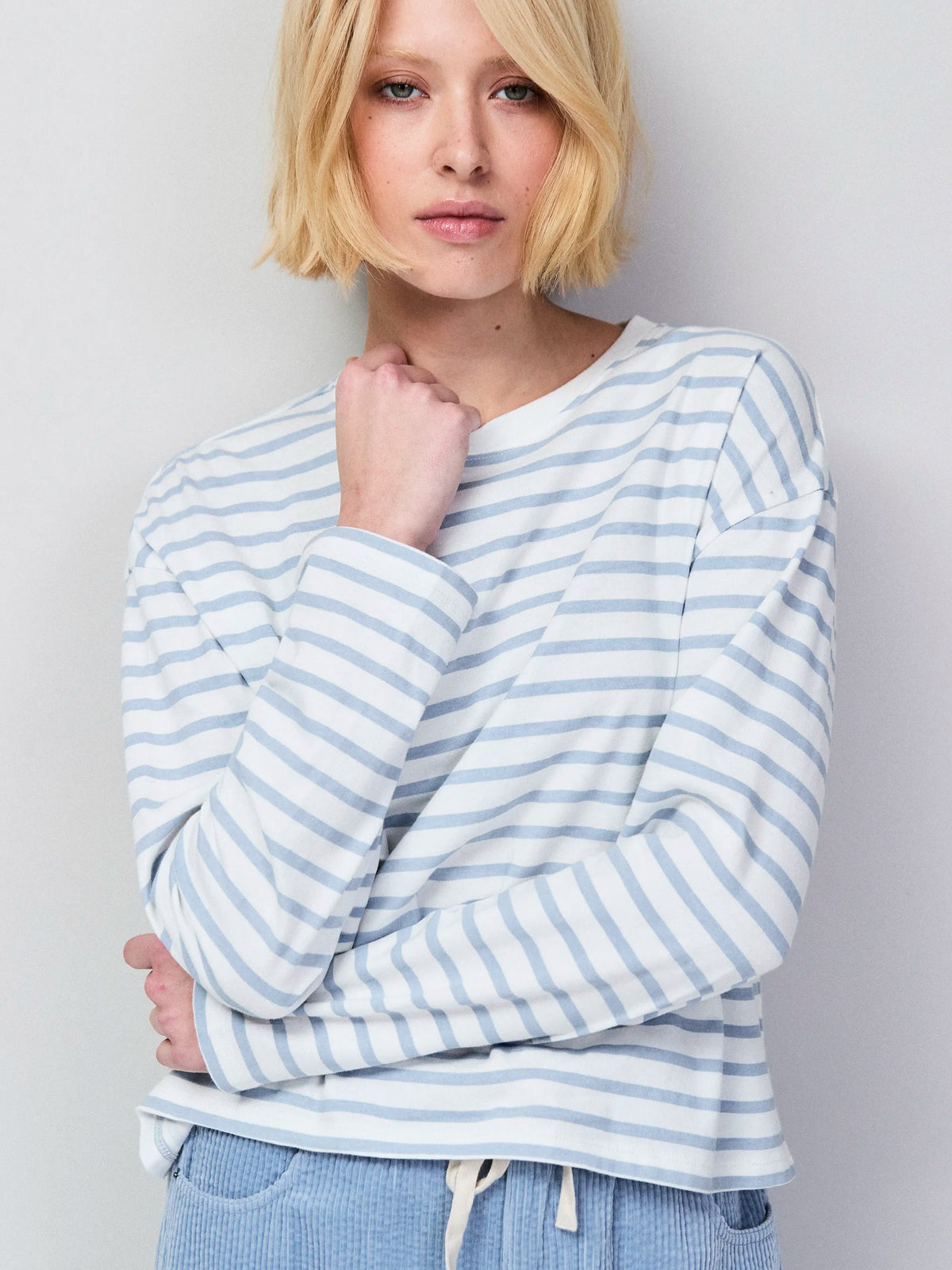 Blue Stripe Long-Sleeved Organic Cotton T-Shirt
