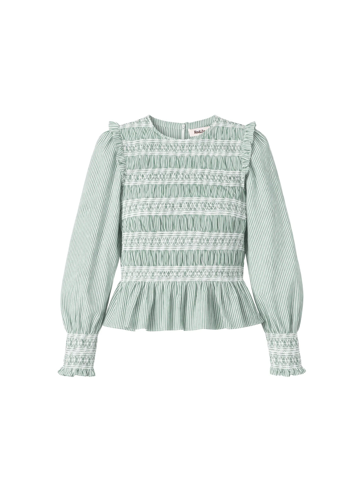 Green Stripe Shirred Blouse