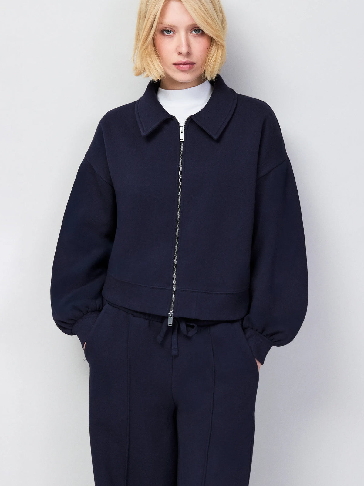 Navy Sweatshirt Bomber Jacket