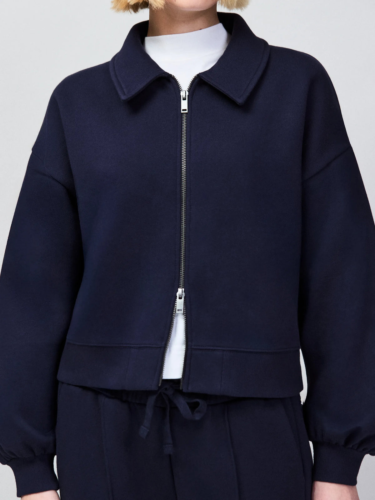 Navy Sweatshirt Bomber Jacket