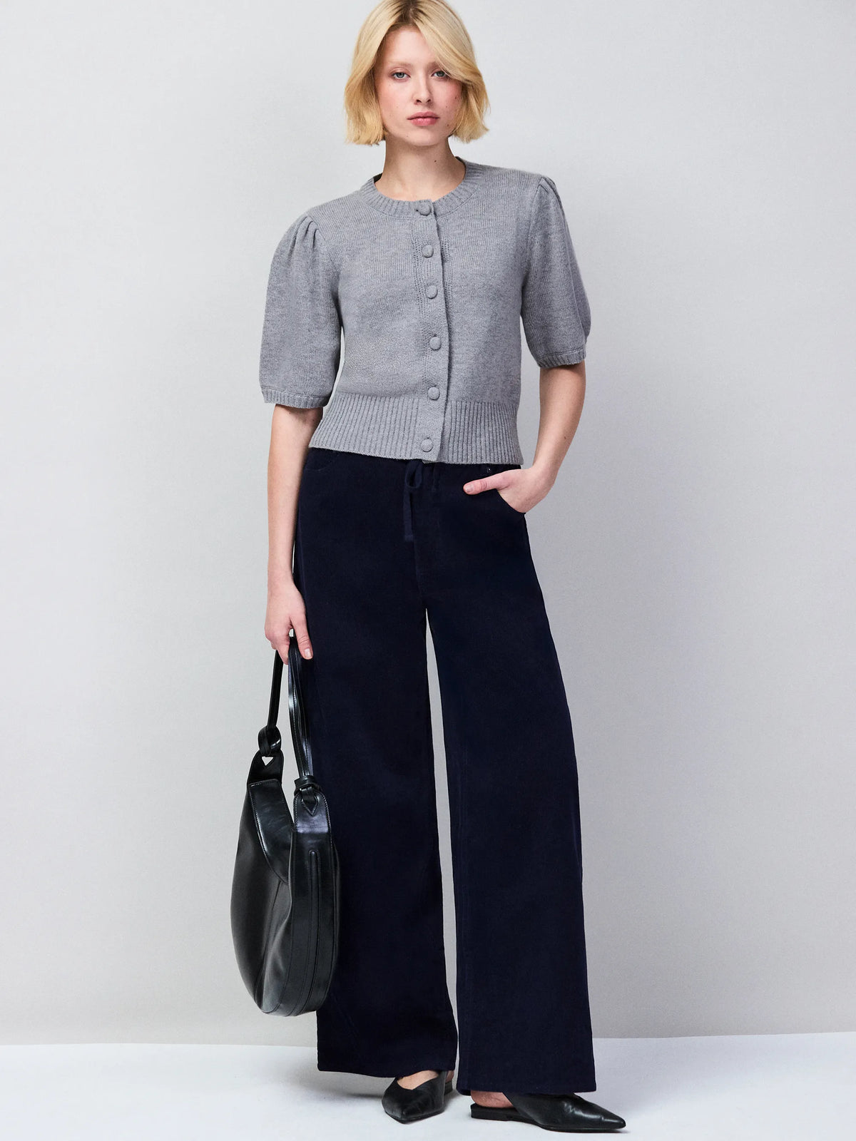 Grey Button Front Cardigan With Wool And Cashmere