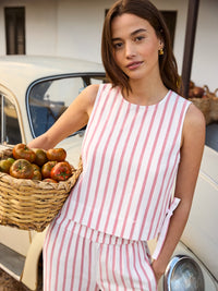 Pink Stripe Cotton Blend Tie Side Shell Top Co-Ord Set