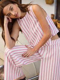 Pink Stripe Cotton Blend Trousers Co-Ord Resort Holiday Set