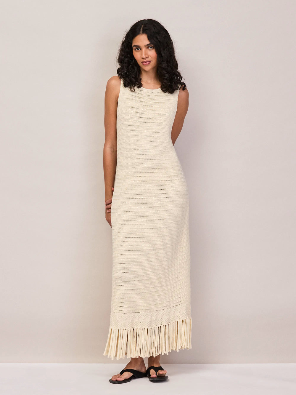 Cream Knit Fringe Hem Dress Ro&Zo Cream Knit Fringe Hem Dress Ro&Zo
